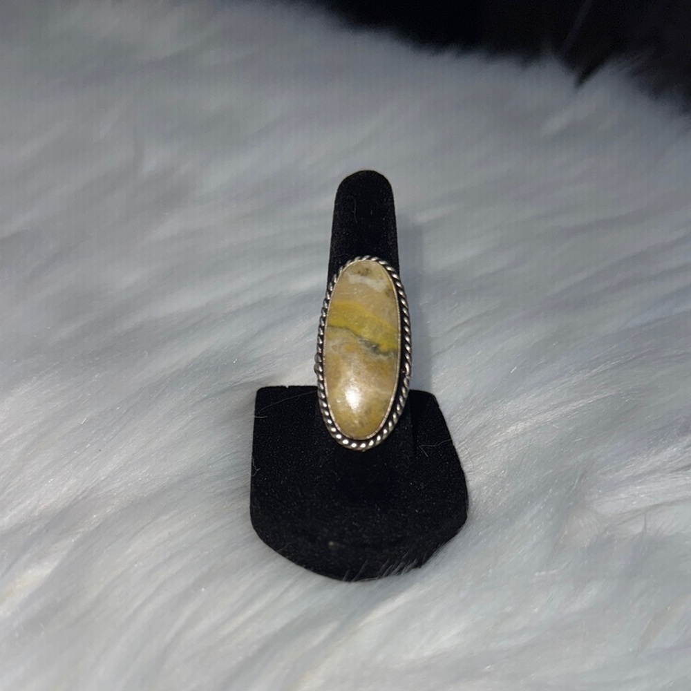 Elegant Silver and Bumblebee Jasper Stone Ring size 5.75